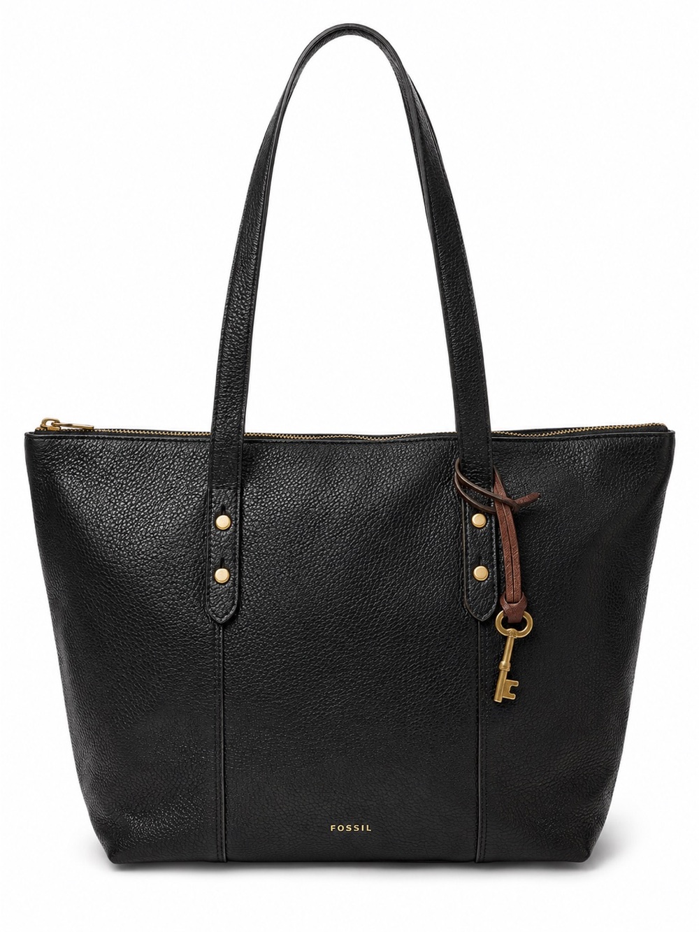 Fossil Black Jenna Leather Tote with Key Charm